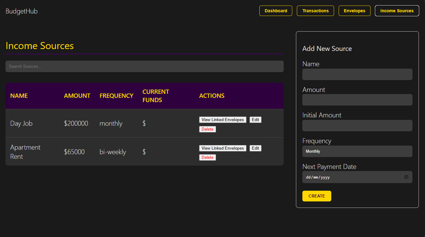 BudgetHub Income Sources